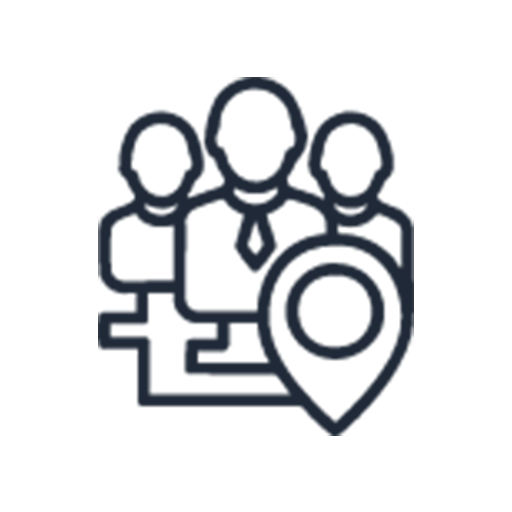 Group of people with a location pin icon