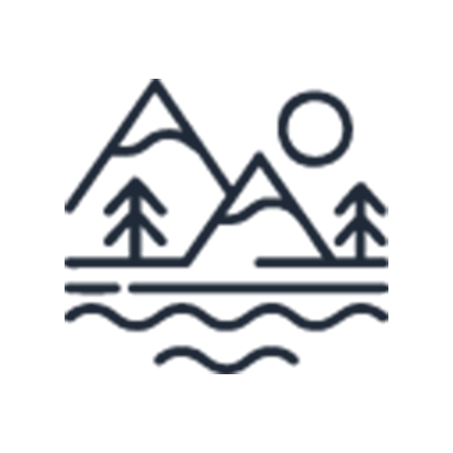 Lake and mountains landscape icon