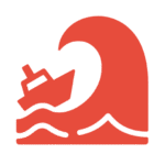 Boat being capsized by a large wave icon